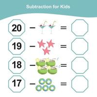 contando itens de verão para a pré-escola. planilha matemática para impressão. jogo de matemática para pré-escola. arquivo vetorial. vetor