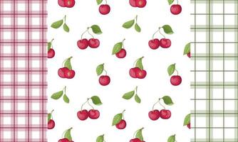padrão sem emenda com cerejas, padrão sem emenda com cerejas, conjunto de vetores de cerejas. coleção de frutas de verão. doodle de frutas frescas no jardim, produtos veganos orgânicos orgânicos