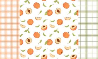padrão perfeito com pêssegos, conjunto de pêssegos vetoriais. coleção de frutas de verão. doodle de frutas frescas no jardim, produtos veganos orgânicos orgânicos vetor