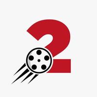conceito de logotipo de filme de carta 2 com bobina de filme para sinal de mídia, modelo de vetor de símbolo de diretor de cinema