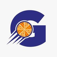 letra inicial g logotipo do restaurante café com modelo de vetor de conceito de pizza
