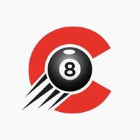 design de logotipo de bilhar ou piscina de letra c para sala de bilhar ou modelo de vetor de símbolo de clube de piscina de 8 bolas