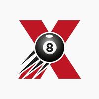 letra x bilhar ou design de logotipo de piscina para sala de bilhar ou modelo de vetor de símbolo de clube de piscina de 8 bolas