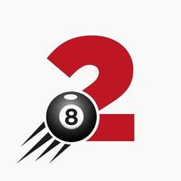 letra 2 bilhar ou design de logotipo de piscina para sala de bilhar ou modelo de vetor de símbolo de clube de bilhar de 8 bolas
