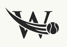 conceito de logotipo de tênis de letra w com ícone de bola de tênis em movimento. modelo de vetor de símbolo de logotipo de esportes de tênis