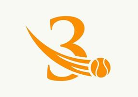 conceito de logotipo de tênis de letra 3 com ícone de bola de tênis em movimento. modelo de vetor de símbolo de logotipo de esportes de tênis