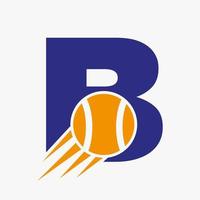 conceito de logotipo de tênis letra b com ícone de bola de tênis em movimento. modelo de vetor de símbolo de logotipo de esportes de tênis