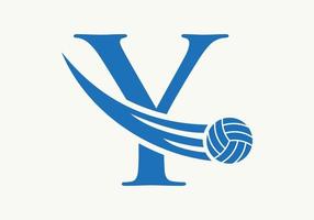 sinal de design de logotipo de vôlei letra y. modelo de vetor de símbolo de logotipo de esportes de vôlei