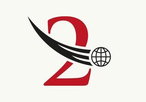 conceito de logotipo mundial da letra 2 com modelo de vetor de ícone global em movimento