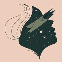 retrato de mulher minimalista com estrelas cosmos galáxia vetor