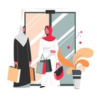 mulheres muçulmanas com sacolas de compras no shopping vetor
