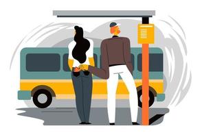 assaltante rouba carteira de mulher em ponto de ônibus vetor