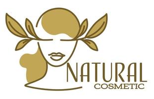 produtos cosméticos naturais, emblema de folhas femininas vetor