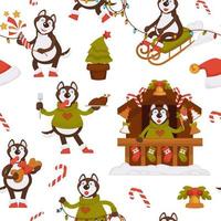 personagem husky comemorando as férias de natal vetor