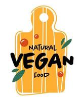 comida vegana natural, emblema no vetor de tábua de corte