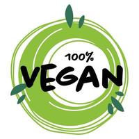 vegan 100 por cento, vetor de rótulo de produto vegetariano