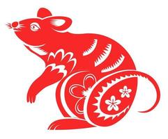 signo do horóscopo chinês, rato ou rato com flores vetor
