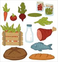 alimentos orgânicos e naturais, legumes e carne vetor