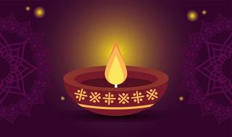 feliz celebração de Diwali com vela em fundo roxo vetor