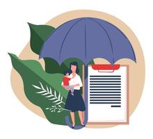 seguro de vida de membros da família, mãe e filho sob guarda-chuva vetor