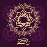 feliz celebração diwali com mandala dourada vetor