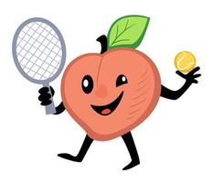 pêssego jogando tênis, estilo de vida ativo de frutas esportivas vetor