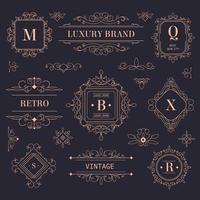rótulos vintage de marcas de luxo e logotipos com ornamentos vetor