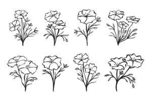 coleção de vetores de arte de linha desenhada à mão de flor de linho azul