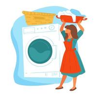 dona de casa lavando roupas, empresa de serviços de limpeza, vetor de empregada