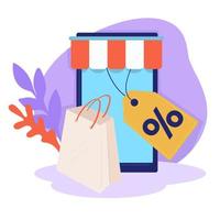 compras online e vendas de produtos em lojas vetor