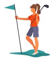 jogador de golfe com mastro e bandeira, jogando golfe vetor