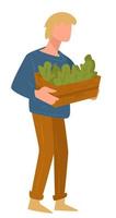 homem carregando pote com vegetação crescente, caráter agrícola vetor