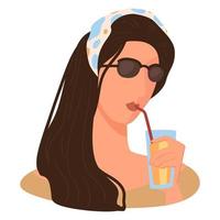 personagem feminina bebendo coquetel nas férias de verão ou feriados vetor