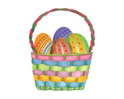 cesta de páscoa em aquarela com ovos de páscoa vetor