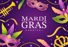 ilustração de festa de carnaval de mardi gras com máscara, penas e festival de itens para banner da web ou página de destino em modelos desenhados à mão de desenhos animados planos vetor