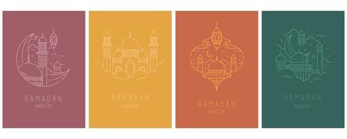 estilo de contorno do cartão ramadan kareem com design retrô boho vetor