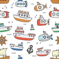 navio e submarino doodle sem costura padrão papel de parede de fundo vetor