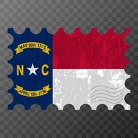 selo postal com a bandeira grunge do estado da Carolina do Norte. ilustração vetorial. vetor