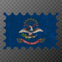 selo postal com a bandeira grunge do estado de Dakota do Norte. ilustração vetorial.