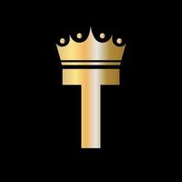 design de logotipo de coroa de caridade letra t com modelo de vetor de símbolo de unidade