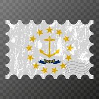 selo postal com a bandeira de grunge do estado de Rhode Island. ilustração vetorial. vetor