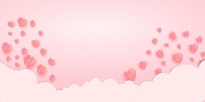 elementos de papel em forma de coração voando no fundo rosa com nuvem. símbolos vetoriais de amor para mulheres felizes, mãe, dia dos namorados, design de cartão de aniversário. vetor