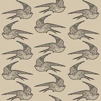 padrão de esboço de pássaros desenhados à mão estilo gravura. andorinhas pretas no fundo. ilustração em vetor fauna. modelo para têxteis de luxo, papel