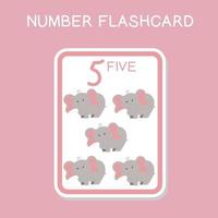 flashcards de números fofos com conjunto de animais. Inglês contando com tema animal. cartaz de matemática para pré-escola. ilustração vetorial. vetor