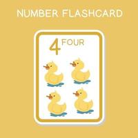 flashcards de números fofos com conjunto de animais. Inglês contando com tema animal. cartaz de matemática para pré-escola. ilustração vetorial. vetor