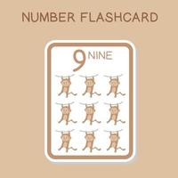 flashcards de números fofos com conjunto de animais. Inglês contando com tema animal. cartaz de matemática para pré-escola. ilustração vetorial. vetor