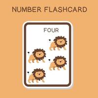 flashcards de números fofos com conjunto de animais. Inglês contando com tema animal. cartaz de matemática para pré-escola. ilustração vetorial. vetor