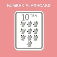 flashcards de números fofos com conjunto de animais. Inglês contando com tema animal. cartaz de matemática para pré-escola. ilustração vetorial. vetor