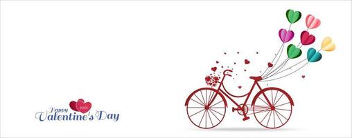 cartão de dia dos namorados com balões em forma de coração amarrados em uma bicicleta vermelha. ilustração vetorial vetor
