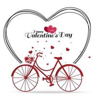 feliz Dia dos namorados. bicicleta vermelha com coração voando da cesta da bicicleta com coração de linha isolado no fundo branco. vetor